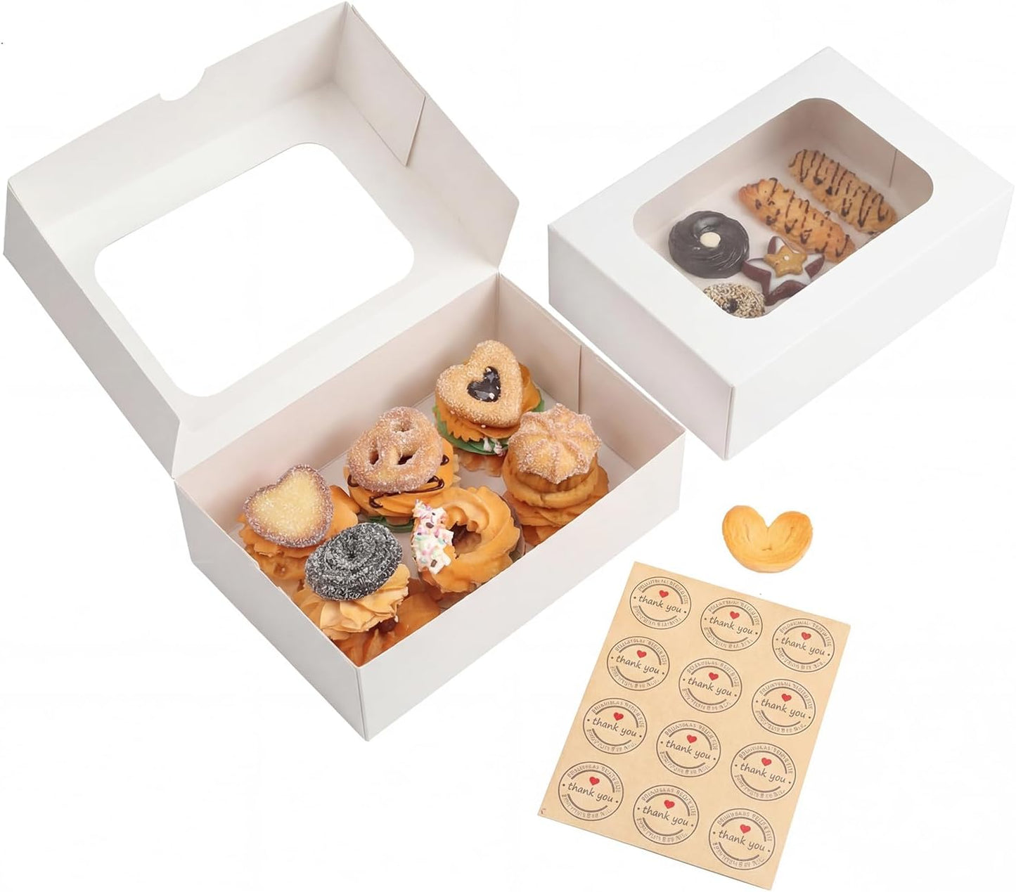 YEKTFS 24 Pcs Cookie Boxes with Window for Paper Gift Giving Brown Bakery Gift Boxes 9 x 6.3 x 3 Inch, Easy Estate Holiday Packaging for Cookie, Cupcaked, Donuts & Pastries