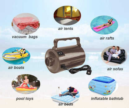 Artigarden Electric Air Pump Portable 460W Quick-Fill Air Pump Air Flow 45CFM 2.1PSI with Hose 5 Nozzles 120V AC Inflator Deflator Pump for Air Mattress Air Bed Inflatable Cushion Boat Swimming Ring