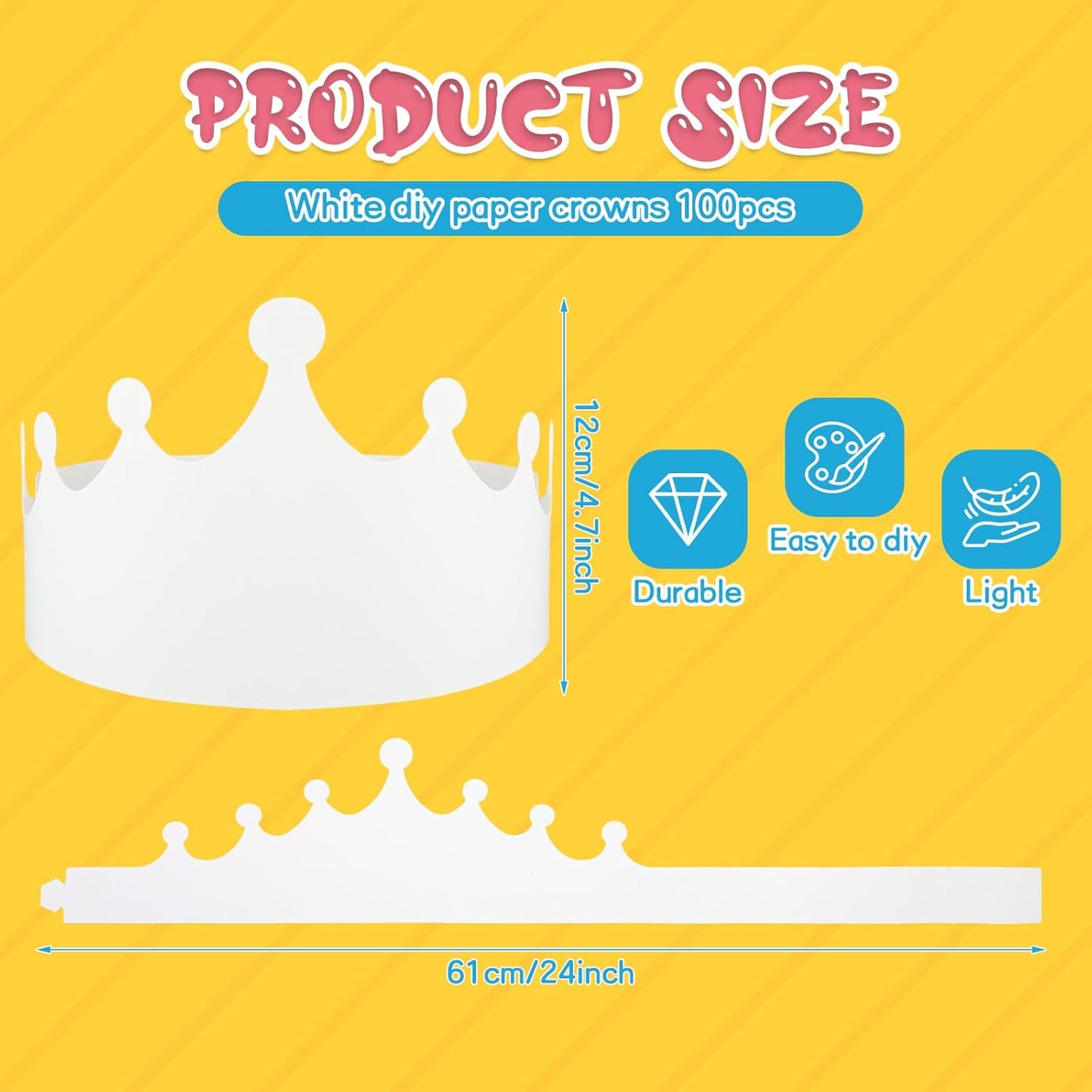 Jetec 50 Pcs White Paper Crowns Kids DIY Birthday Crowns for Classroom Birthday Party Hats Decorations Baby Shower Supplies (Traditional)