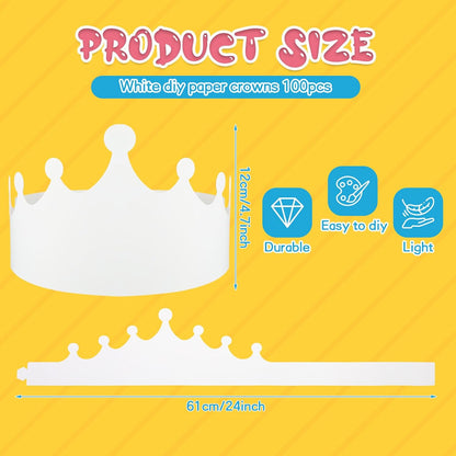 Jetec 50 Pcs White Paper Crowns Kids DIY Birthday Crowns for Classroom Birthday Party Hats Decorations Baby Shower Supplies (Traditional)