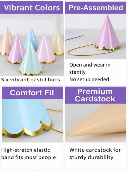 Pre-Assembled Pastel Party Hats for Kids, Birthday Party Hats for Adults