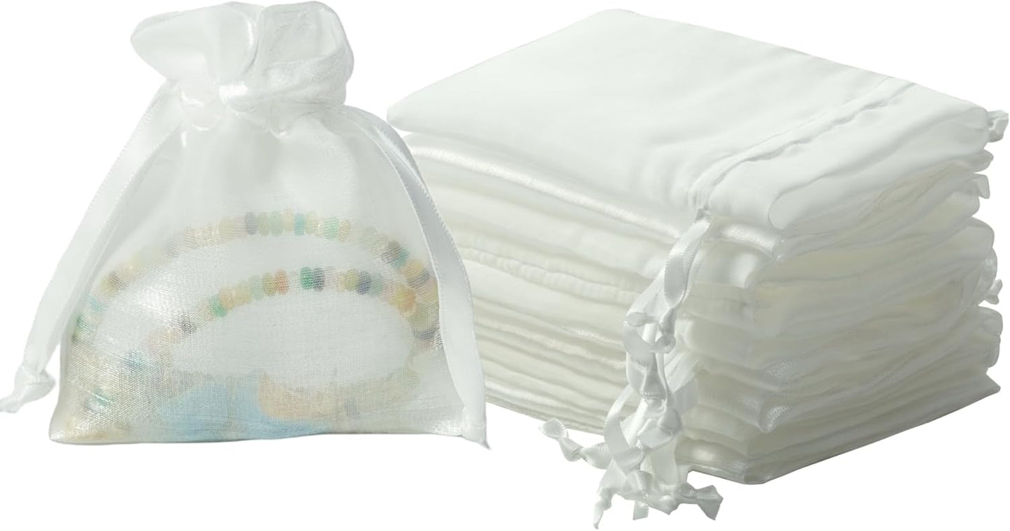 QIANF 20 Pcs Peacock Blue Small Organza Bags 3X4 inch for Wedding Favors with Drawstring, Mini Mesh Gift Bags Jewelry Pouch for Candy Bridal Shower Party Favor Baby Shower Christmas