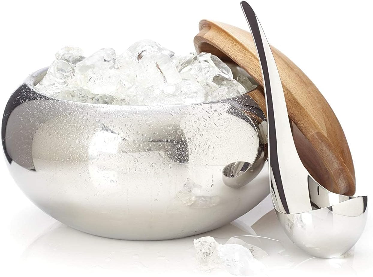 nambe Scoop Ice Bucket | Insulated Ice Bucket with Lid and Ice Scoop | Stainless Steel Chiller for Cocktail Bar, Parties Barware and Serve ware | Home Bar & Bar Cart Accessory | Dishwasher Safe