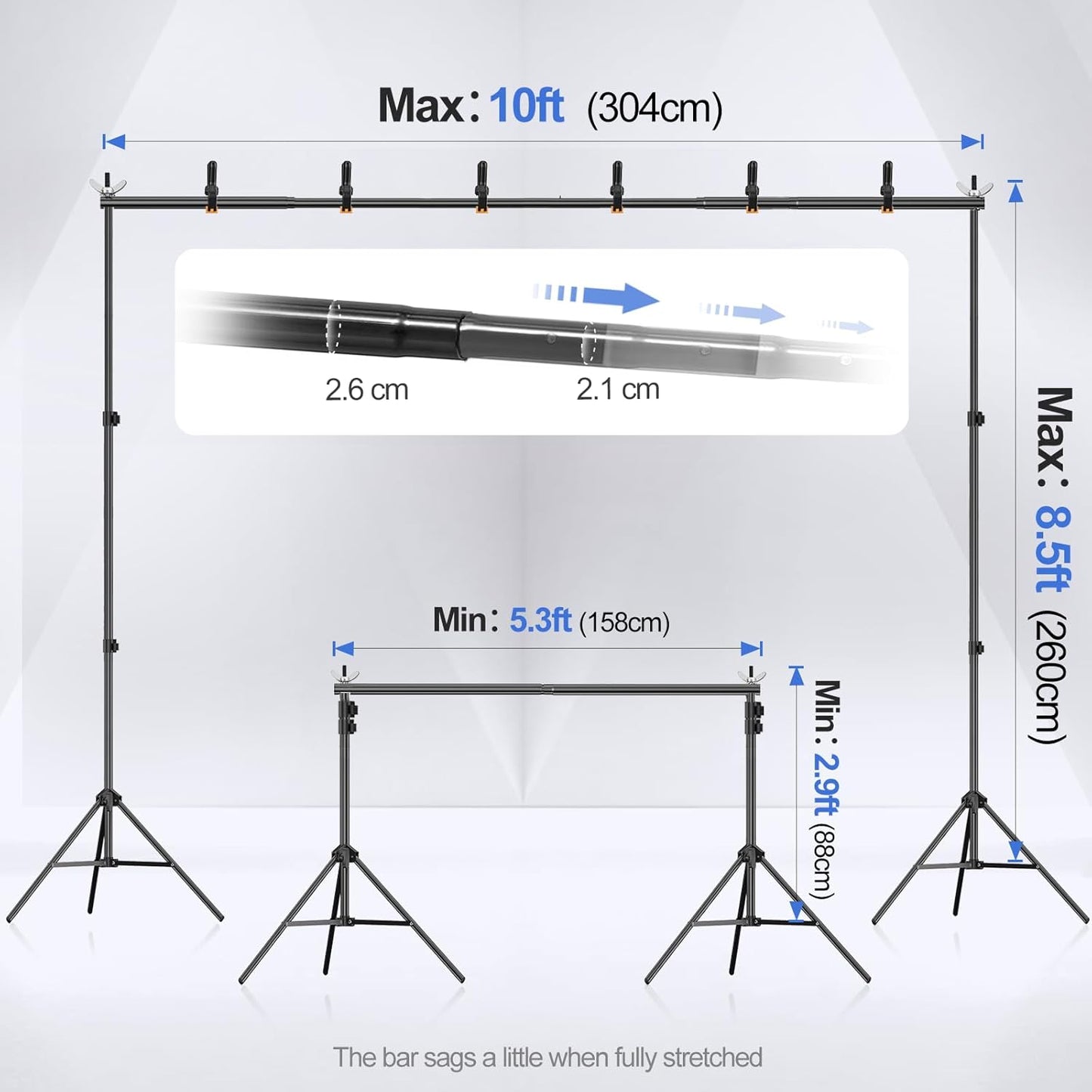 EMART Backdrop Stand 10x7ft(WxH) Photo Studio Adjustable Background Stand Support kit with 2 Crossbars, 8 Clamps, 2 Sandbags and Carry Bag for Parties, Events Decoration, Wedding, Photography -White