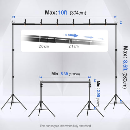 EMART Backdrop Stand 10x7ft(WxH) Photo Studio Adjustable Background Stand Support kit with 2 Crossbars, 8 Clamps, 2 Sandbags and Carry Bag for Parties, Events Decoration, Wedding, Photography -White