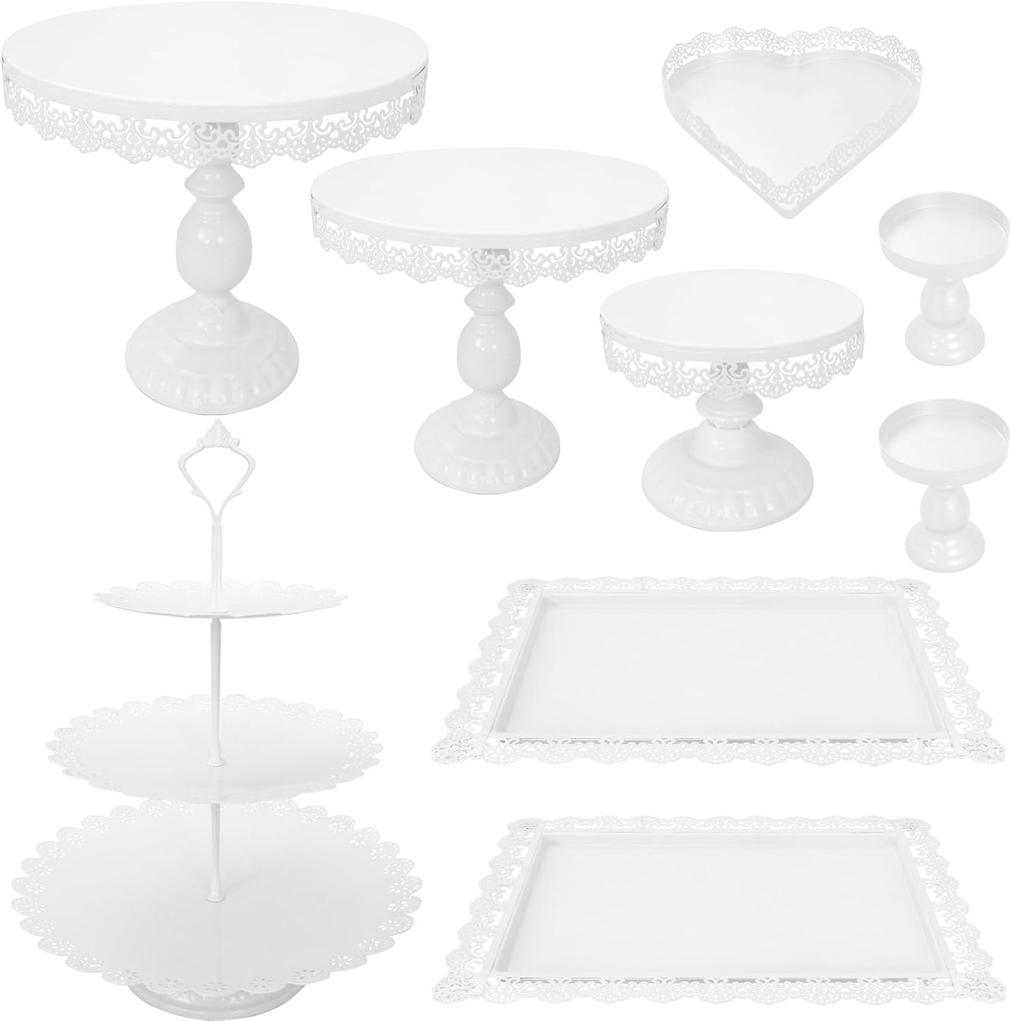 Set of 9 Cake Stands Metal Cupcake Stand Set Multiple Styles Candy Fruit Display Tower Dessert Plate Cake Serving Tray for Birthday Party Wedding Anniversary Baby Shower Engagement (Gold)