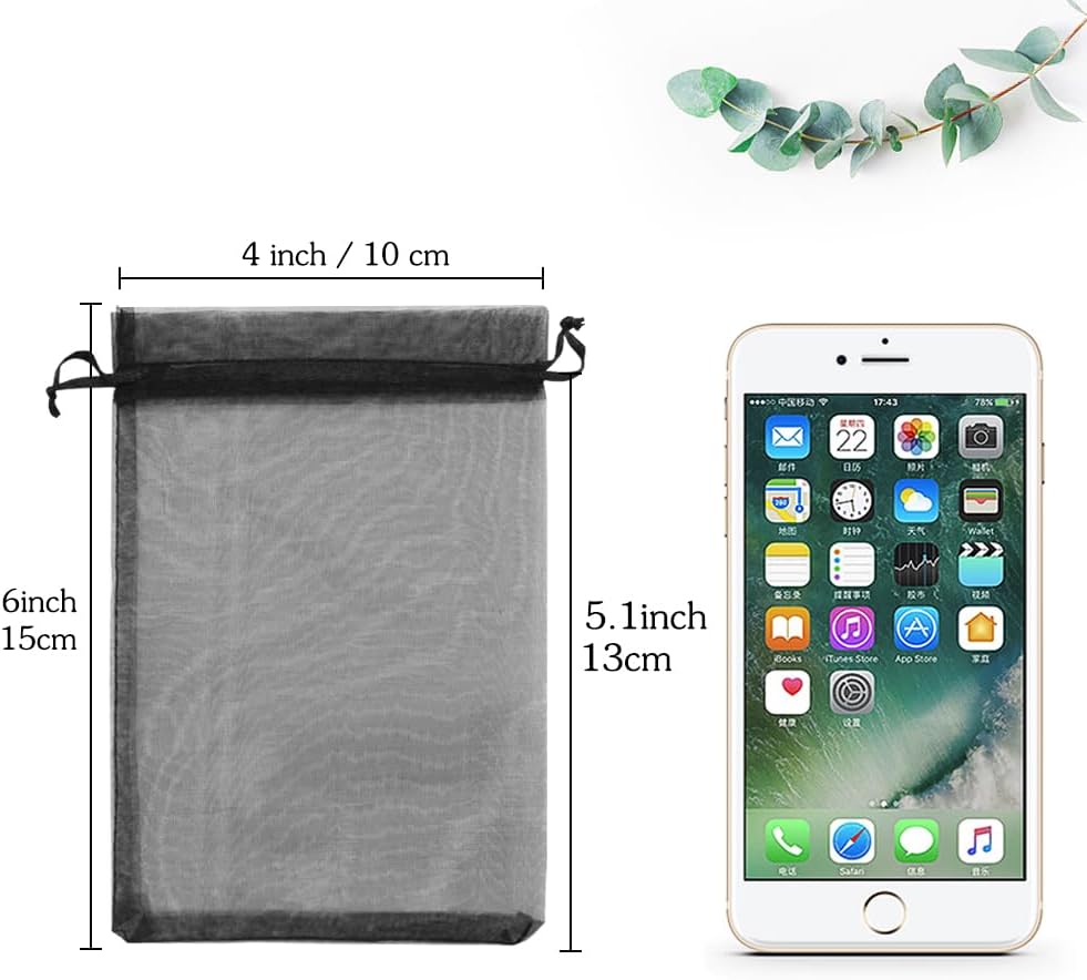 HRX Package 100pcs White Organza Bags, 4x6 inch Mesh Bags Drawstring Gift Bags Jewelry Pouches for Candy Wedding Favors Christmas