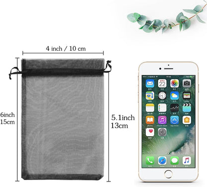 HRX Package 100pcs White Organza Bags, 4x6 inch Mesh Bags Drawstring Gift Bags Jewelry Pouches for Candy Wedding Favors Christmas