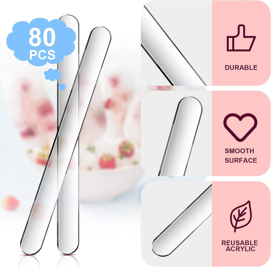 Geiserailie 80 Pcs Acrylic Sticks 4.5 Inch Reusable Cakesicle Sticks Mirror Ice Cream Cakesicle Mold DIY Cake Pop for Candy Ice Cream DIY Crafts(Clear)