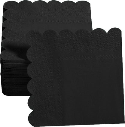 100 Pack Cocktail Napkin 2-Ply Scalloped Edged Dessert Napkins Folded 5 x 5 Inches Disposable Napkins for Dinner Wedding Birthday Party Bridal Anniversary Reception Event (Pink)