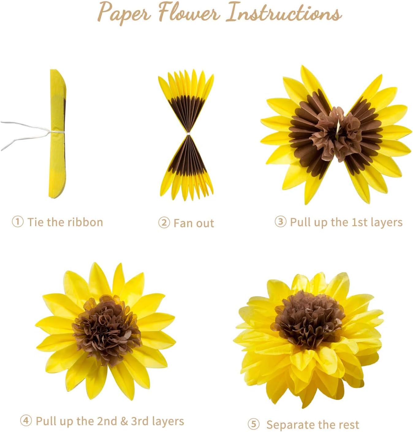 ANSOMO Sunflower Tissue Paper Pom Poms Décor Yellow Flowers Wall Hanging Party Decorations Birthday Bridal Baby Shower Wedding Classroom 12" 8" Pack of 10