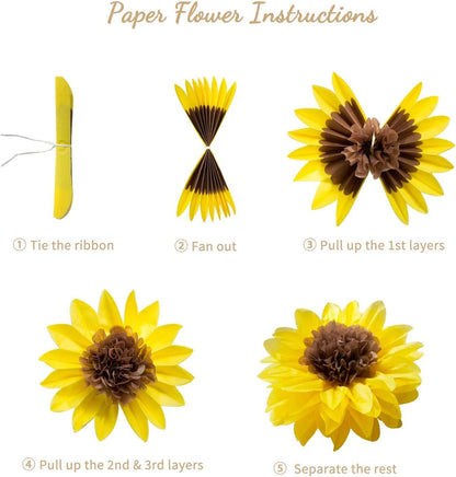 ANSOMO Sunflower Tissue Paper Pom Poms Décor Yellow Flowers Wall Hanging Party Decorations Birthday Bridal Baby Shower Wedding Classroom 12" 8" Pack of 10