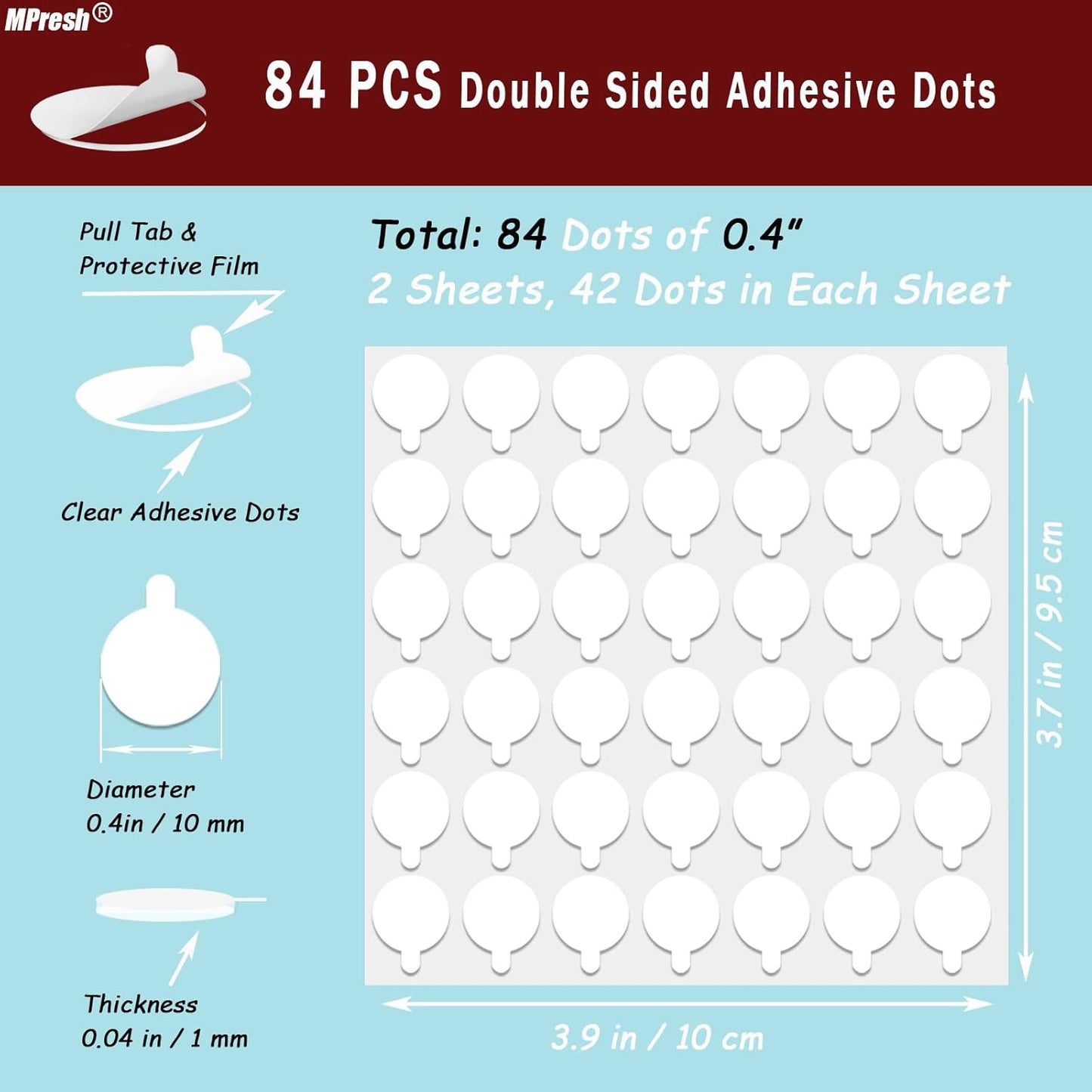 Double Sided Tape for Wall Hanging, 0.79" Sticky Tack Dots Strong Mounting Putty, Stickers Easy to Peel for Crafts, Poster, Balloons Decoration, 252 PCS Removable Tape