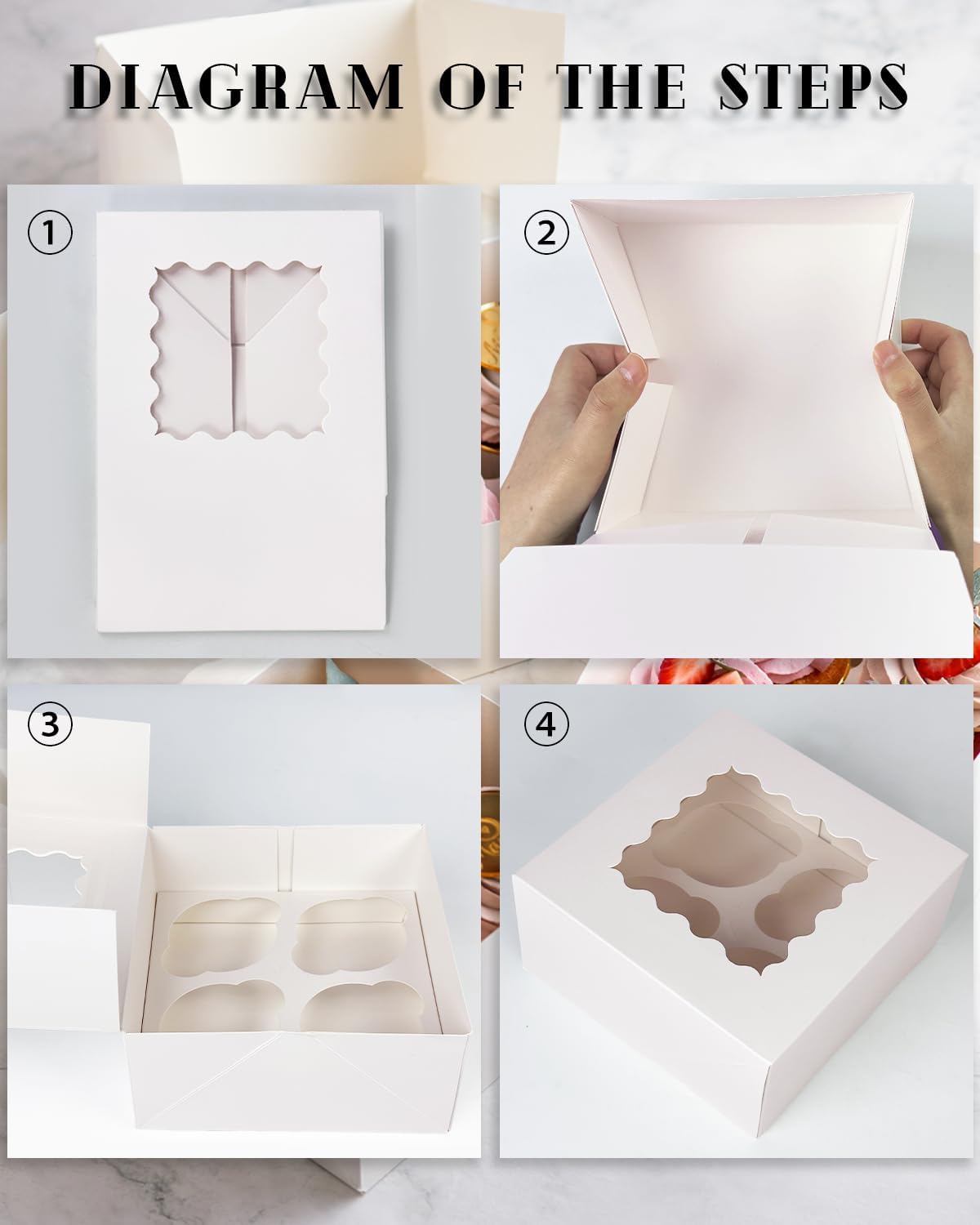 Bakepacker Auto-pop up 6 Cupcake Boxes with Window 20 Count Pink Box 9.4 x 6.1 x 3 inch Cupcake Carrier