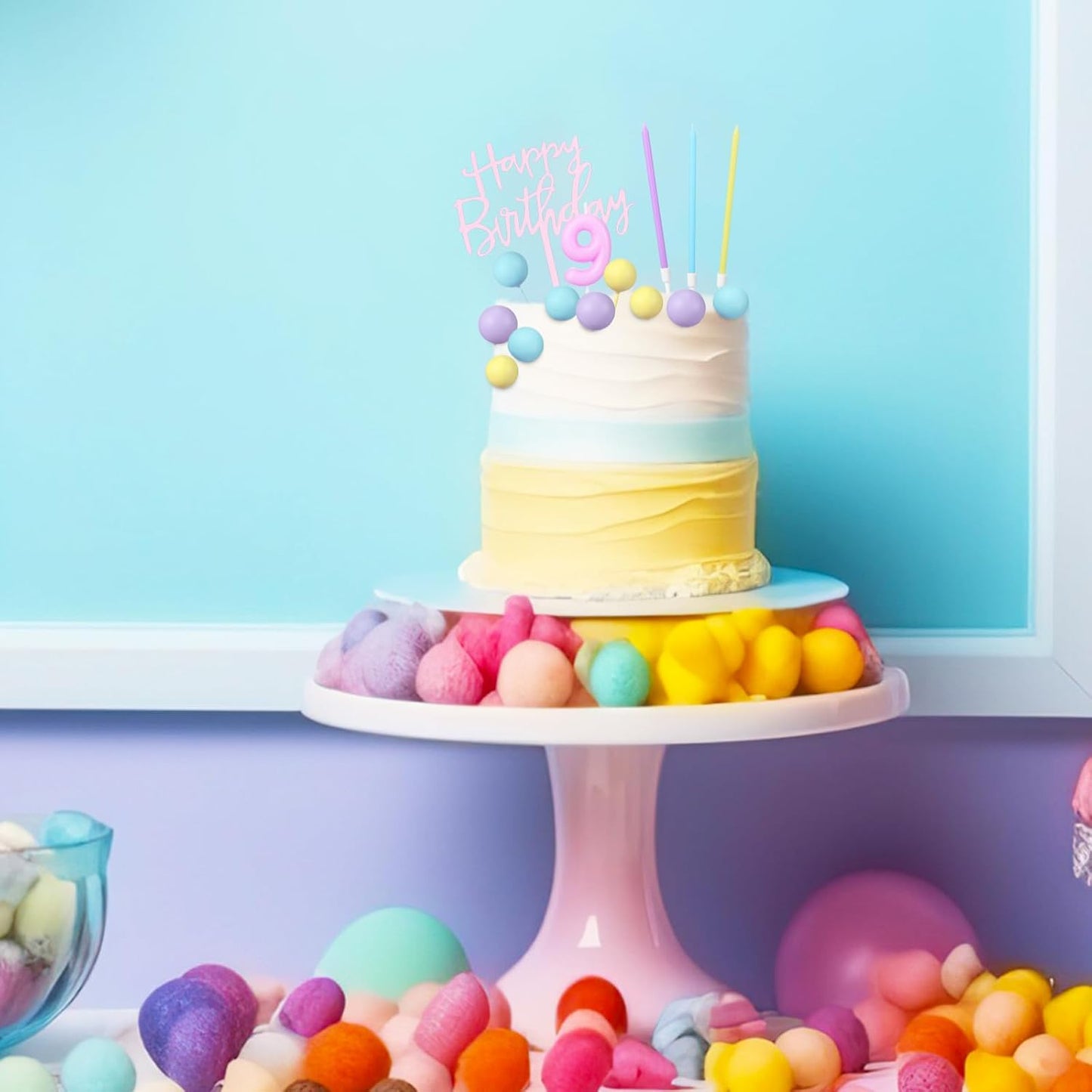Yerliker 34 Pcs Happy Birthday Cake Toppers Decorations Birthday Candles DIY Cake Decor for Men Women Wedding Anniversary(Gold)