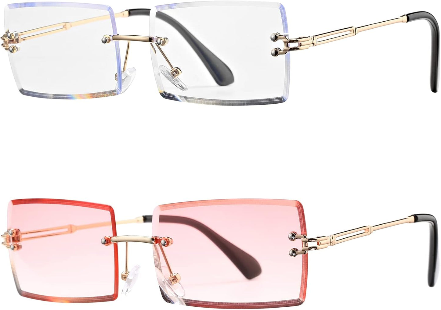 Rectangle Sunglasses for Men/Women Small Rimless Square Shade Eyewear