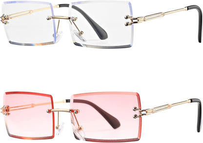 Rectangle Sunglasses for Men/Women Small Rimless Square Shade Eyewear
