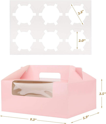 EUSOAR Gold Cupcake Boxes, 25pcs 3.6"x 3.6"x 4.3" Single Cupcake Carrier with Window Insert and Handle, Kraft Pastry Containers, Muffins Cupcake Carriers for Bakery Wrapping Party Favor Packing