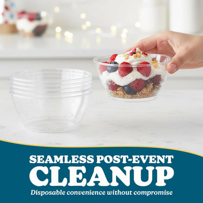 Clear Plastic Serving Bowls for Party - 6 oz, Elegant Disposable Serving Bowls & Chip bowls for Parties & Weddings, Perfect Party Bowls for Serving Food & Candy Bowls for Candy Buffet (20 Count)