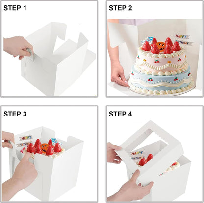 20Pack 12 Inch Cake Boxes With Cake Boards (10 boxes & 10 boards), 12X12X8 Inch White Bakery Boxes With Windown For Cajas Pasteles, Cookie, Pastries,Pie, Wedding, Birthday, Fathers day