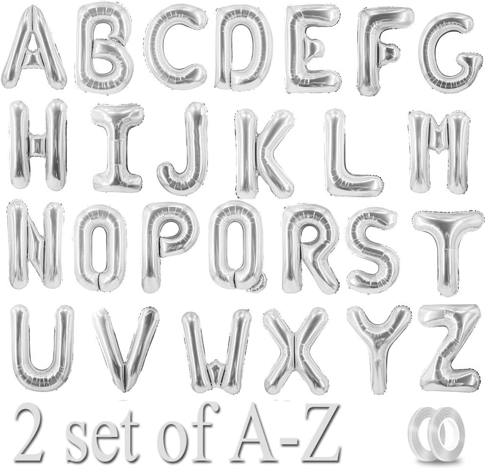 52 Pcs Gold Letter Balloons Foil Alphabet A to Z Balloons Personalized Phrase Banner for Birthday Shower Wedding Party Supplies Custom Balloon Decor 16 Inch