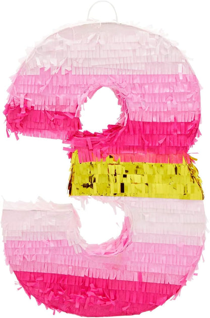 Number 5 Pinata, Pink and Gold Foil for Girls 5th Birthday Party Decorations (Small, 16.5 x 11.6 x 3 In)