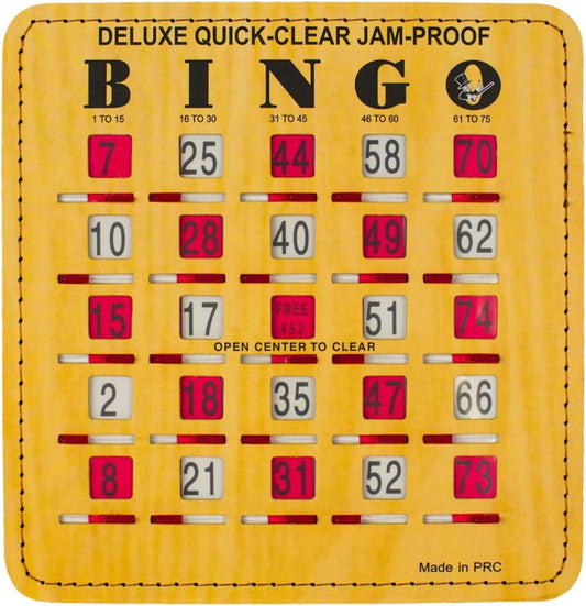 MR CHIPS Jam-Proof Finger Tip Master Bingo Card with Sliding Windows Large Cardboard Calling Cards Woodgrain Style