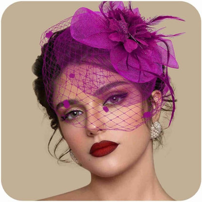 Fascinators Hats for Women Tea Party Hat Feather Mesh Headband Vintage Lace Cocktail Headwear Veil Hair Clip Church