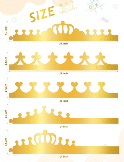 Gold Paper Crowns, Diy Birthday King Crowns Craft to Decorate, Paper Prince Princess Crown Hats for School Classroom