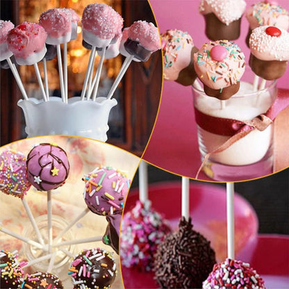 Basquei Cake Pop Sticks 6 Inches, Cake Pop Bags (3.9"X4.7"), Pink Metallic Twist Ties, 300 Pcs Cake Pop Kit Used for, Lollipops Cake, Candies, Chocolates Making Tools