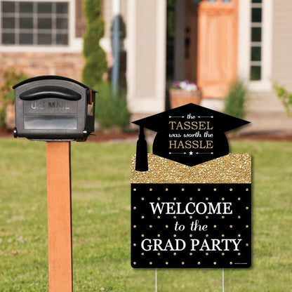 Big Dot of Happiness Gold Graduation Party Decorations - Grad Party Welcome Yard Sign