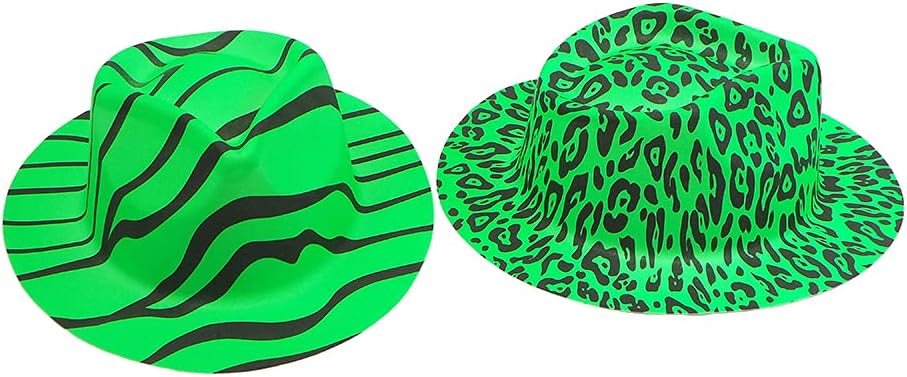 The Glowhouse Premium Neon Gangster Hats Plastic Fun Party Fedora UV Blacklight Glow Pack of 12 (Animal Print)