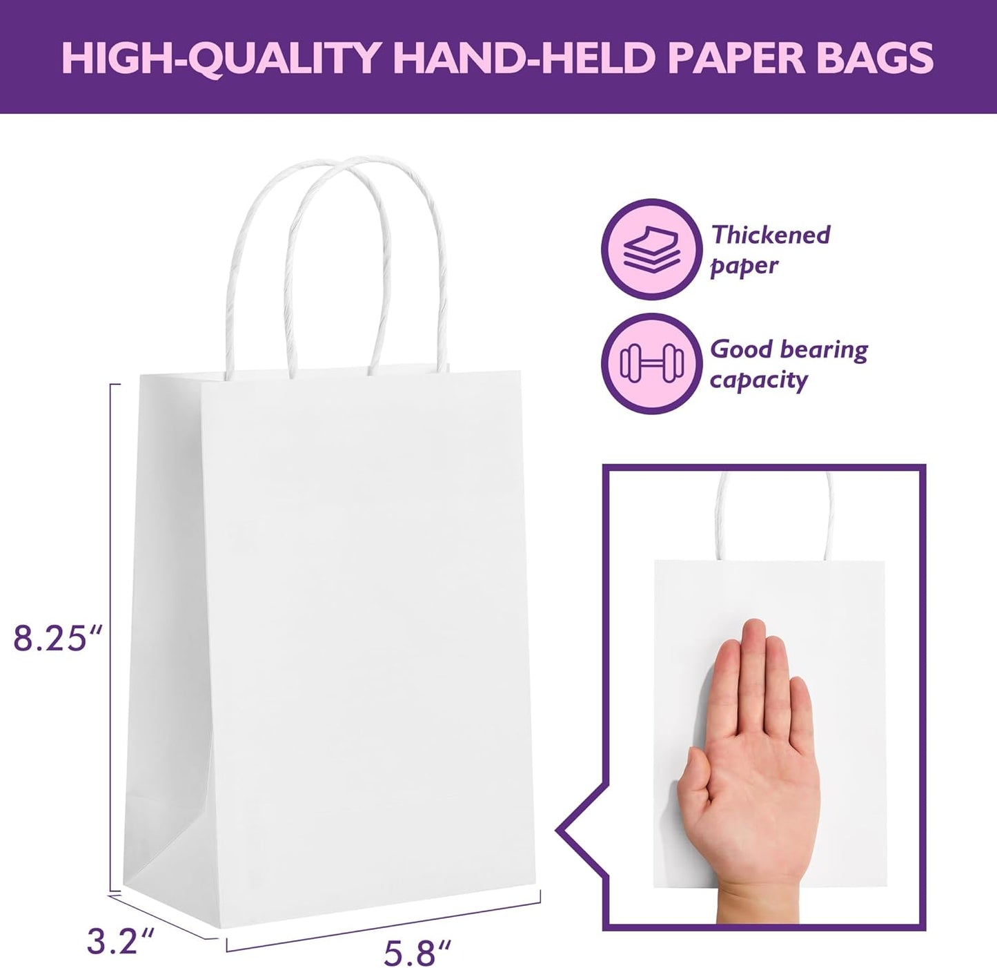 32 Pack Paper Gift Bags with Handles, 5.8"×3.2"×8.25" Party Favor Bags, Gift Bags, Small Gift Bags with Handles, Party Bags, Small Goodie Bags Bulk for Birthday, Crafts, Wedding, Party Supplies (8 Colors)