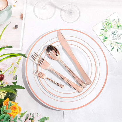 WDF300 Pieces Gold Plastic Silverware - Heavy Duty Disposable Cutlery Set Plastic Gold Silverware Set Includes 100 Forks, 100 Spoons, 100 Knives for Party Baby Shower Wedding Spring