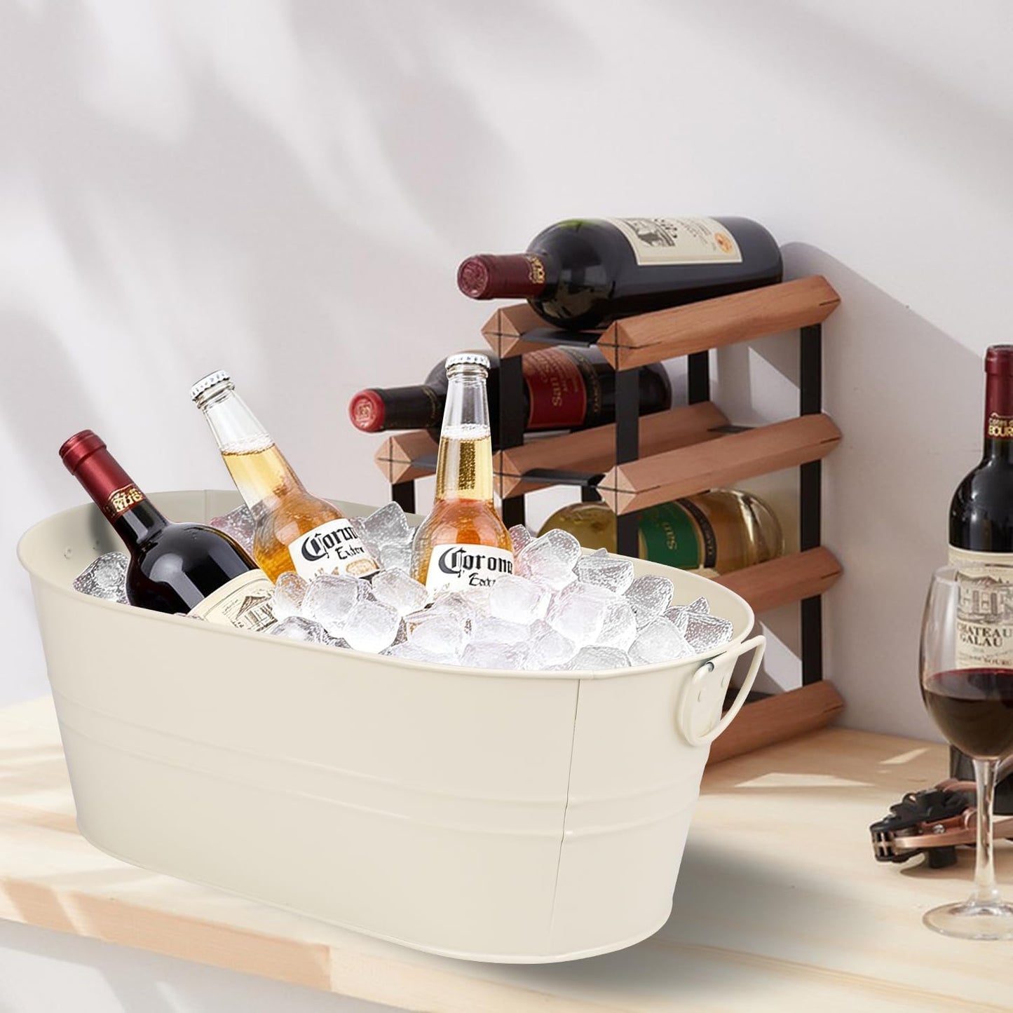 3 PCS 15.3 x 9 x 6 inches White Metal Galvanized Tub with Iron Handles, 3 Gallon Beverage Tubs for Parties, Large Ice Buckets for Beer, Wine, Cocktails & Outdoor Events