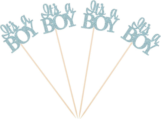 Blue It's A Boy Centerpiece Sticks for Gender Reveal Party Baby Shower Flower Decorations Table Toppers - Pack of 10