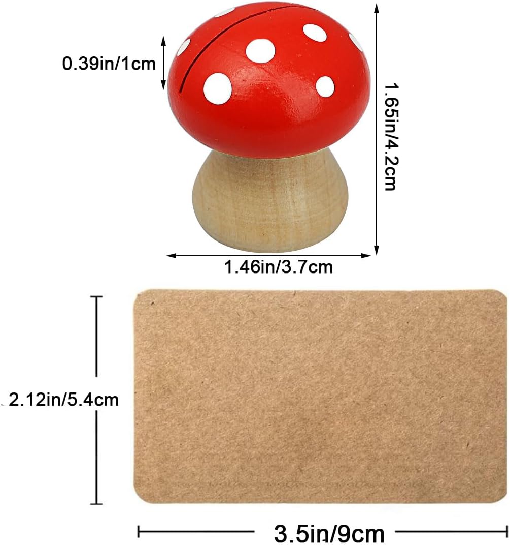8Pcs Cute Wood Place Card Holders and 40Pcs Kraft Place Cards, MINI Mushroom Table Number Holders, Food Labels for Buffet, Name Card Photo Picture Holders for Harvest Fall Thanksgiving Wedding Party