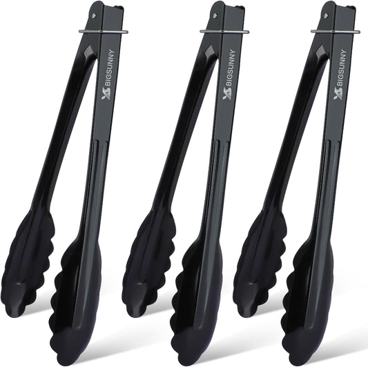 MSY BIGSUNNY 9 Inch Kitchen Food Tongs, Buffet Tongs, Serving Tongs for Cooking, Grilling, Aluminum Tongs - Set of 3 (multi color)