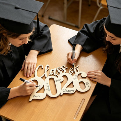 Class of 2026 Wooden Sign Graduation Party Decorations 2026 White Graduation Photo Booth Prop Senior2026 Sign for High School College Party