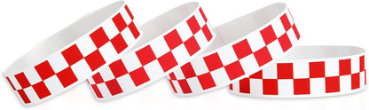 AllReal 600 Pcs Red Checkered Paper Wristbands Checks Wrist Bands for Events Neon Waterproof Paper Bracelets Adhesive Identification Hand Bands for Concerts Party