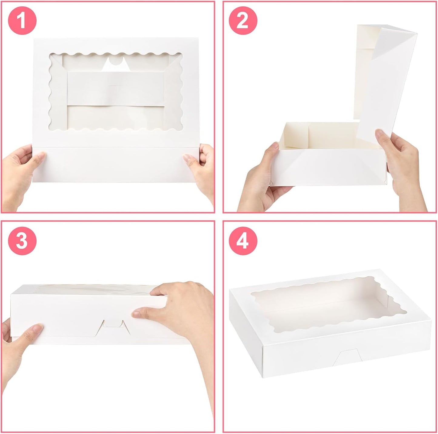 Kucoele 20 PCS Bakery Boxes with Window, 12 x 8 x 2.5 Inches Pastry Boxes Auto-Popup Treat Boxes for Chocolate Covered Strawberries, Cookies, Muffins, Donuts, Breakable Hearts