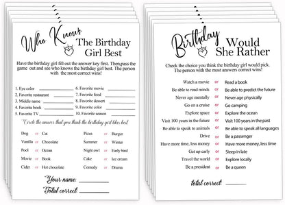 Birthday Party Cards for Girl, Birthday Games Card, Would She Rather Game Cards Set, Birthday Supplies Activity Decorations for Adult Girl, Set of 30 Game Cads