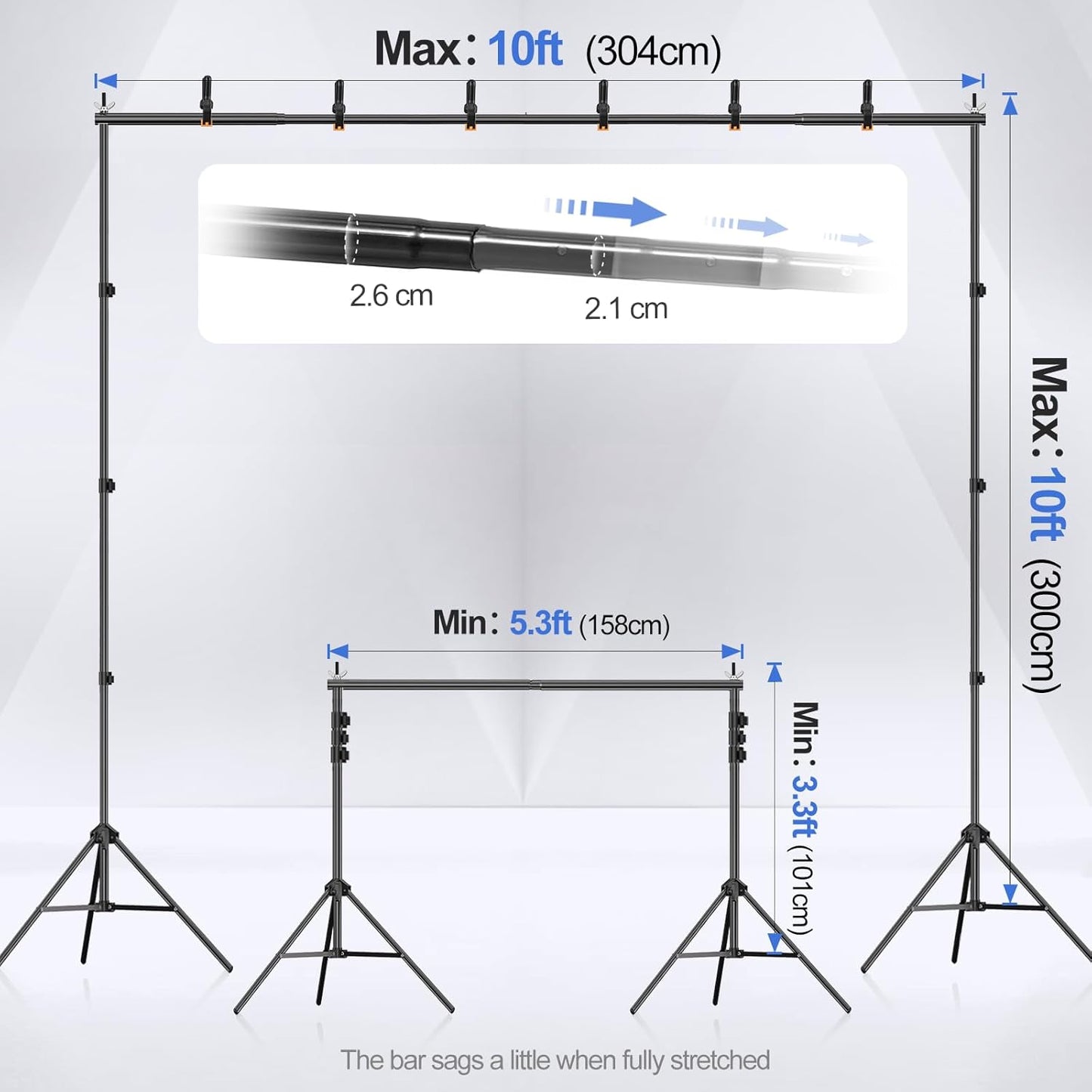 EMART Backdrop Stand 10x7ft(WxH) Photo Studio Adjustable Background Stand Support kit with 2 Crossbars, 8 Clamps, 2 Sandbags and Carry Bag for Parties, Events Decoration, Wedding, Photography -White