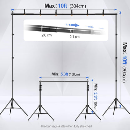 EMART Backdrop Stand 10x7ft(WxH) Photo Studio Adjustable Background Stand Support kit with 2 Crossbars, 8 Clamps, 2 Sandbags and Carry Bag for Parties, Events Decoration, Wedding, Photography -White