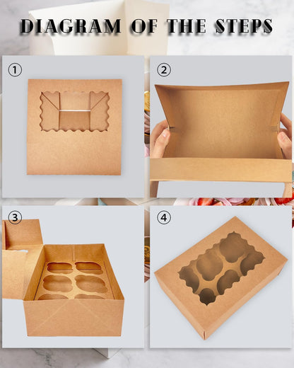 Bakepacker Auto-pop up 6 Cupcake Boxes with Window 20 Count Pink Box 9.4 x 6.1 x 3 inch Cupcake Carrier