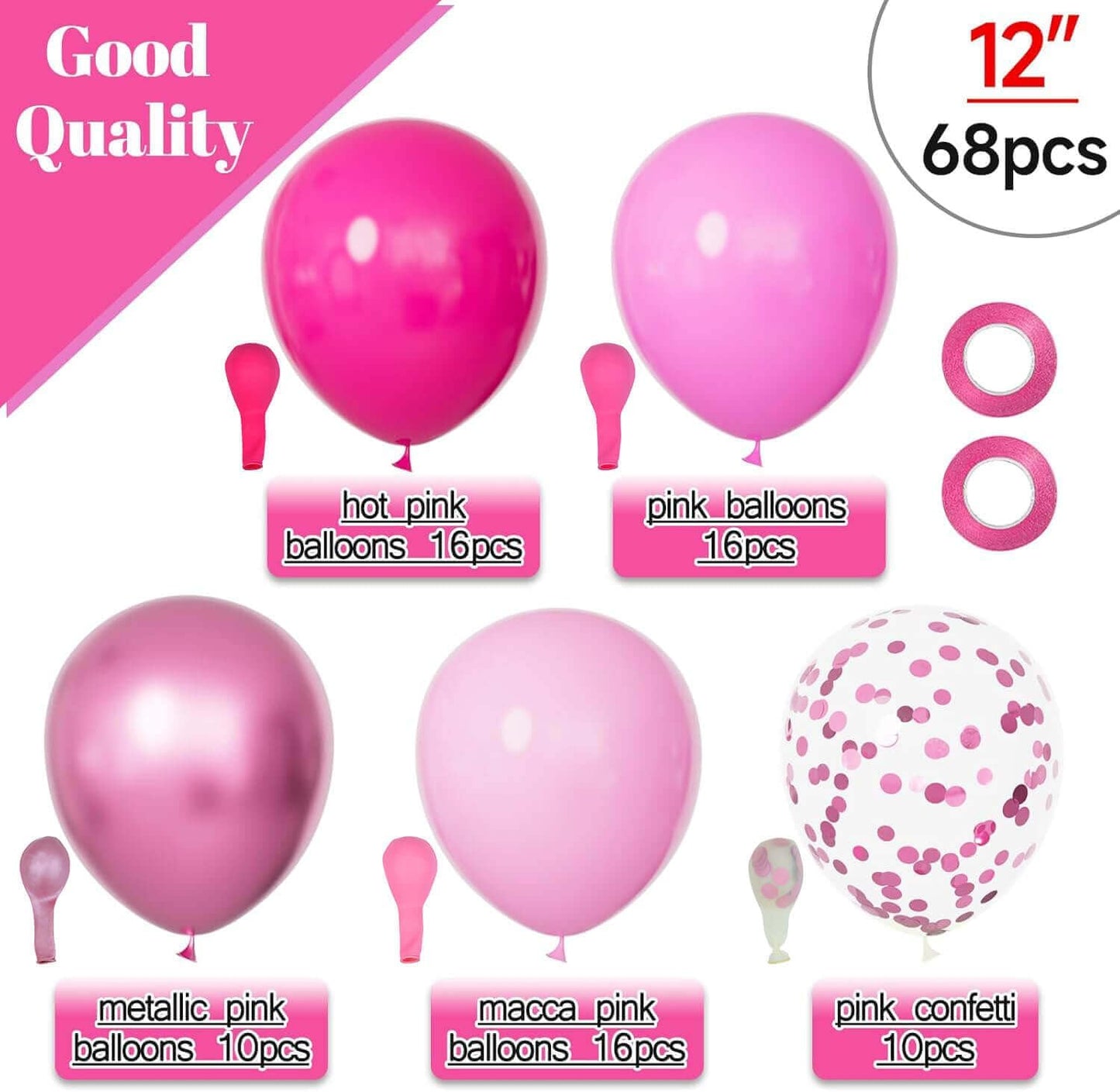 68Pcs Pink and Purple Balloons 12 Inch Metallic Purple Pink Latex Balloon Confetti ballons with Ribbons Party Balloons for Wedding Girls Birthday Baby Shower Decorations.