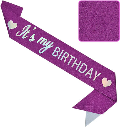Vuzvuv It's My Birthday Birthday Sash, Glitter Birthday Sash with Foil Letters Birthday Party Decor for Women, Girls