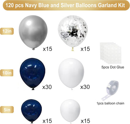 Navy Blue Gold Balloons Garland Kit, 120 pcs Navy and Gold Confetti White Balloons Arch for Graduation Birthday Party Baby Shower DIY Decoration