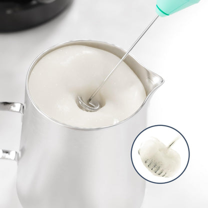 Powerful Milk Frother Wand - Mini Handheld Milk Frother with Stainless Steel Whisk - Battery-Powered Drink Mixer for Coffee, Lattes, Cappuccinos, Matcha - Coffee Enthusiasts Gift - Black