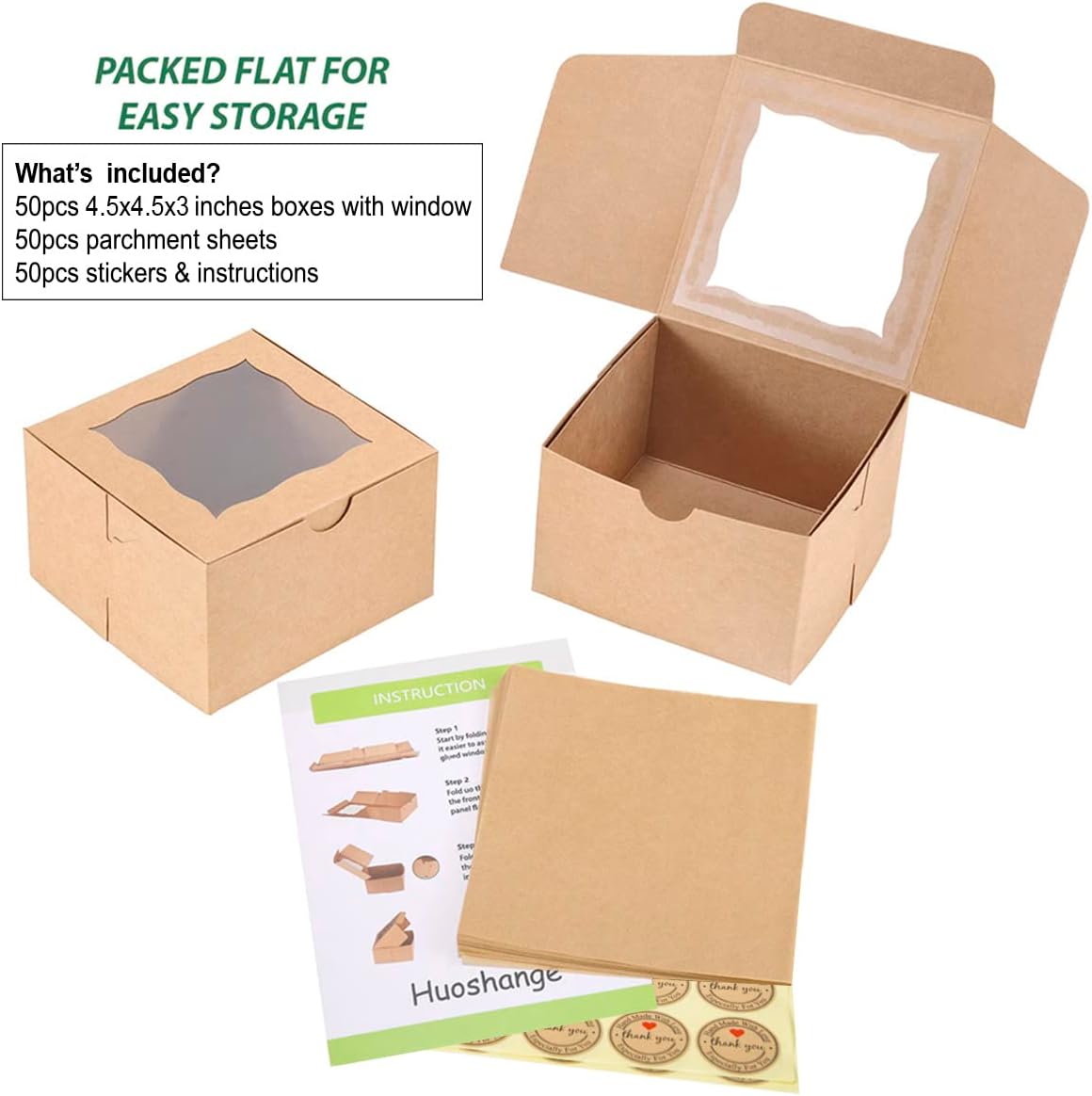 Cookie Boxes with Window 4.5x4.5x3 Inch-50 Pack,White Bakery Boxes,Mini Treat Boxes for Mini Bundt Cake and Individual Cheesecakes